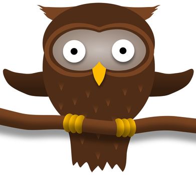 illustration of a brown owl perched on a branch