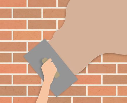 Illustration of a hand holding a trowel plastering over a wall