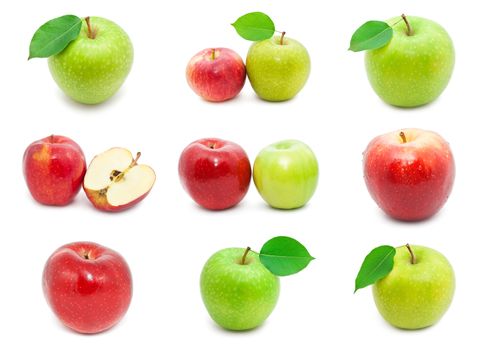 Collection of fresh apples isolated on white background