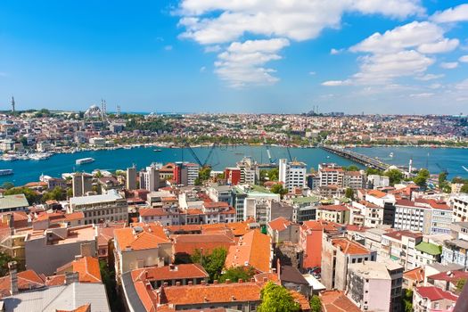 Panoramic view of Golden Horn from Galata tower, Istanbul, Turkey