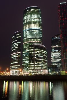 Modern Skyscrapers of Moscow City business cente at night