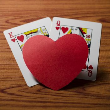 heart and love king queen  card on wood background