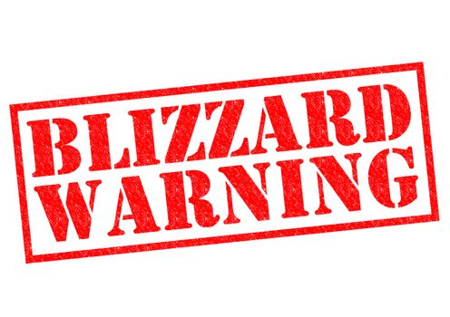 BLIZZARD WARNING red Rubber Stamp over a white background.