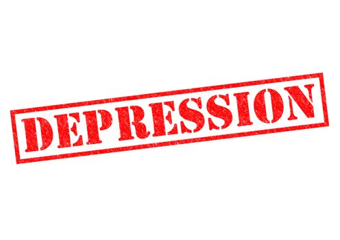 DEPRESSION red Rubber Stamp over a white background.