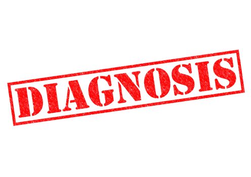 DIAGNOSIS red Rubber Stamp over a white background.