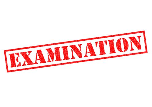 EXAMINATION red Rubber Stamp over a white background.