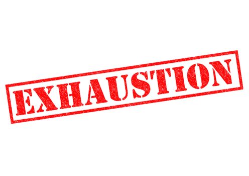 EXHAUSTION red Rubber Stamp over a white background.