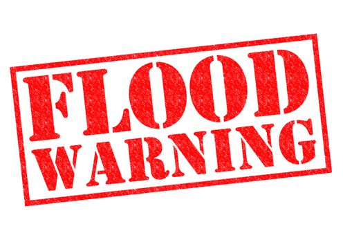 FLOOD WARNING red Rubber Stamp over a white background.