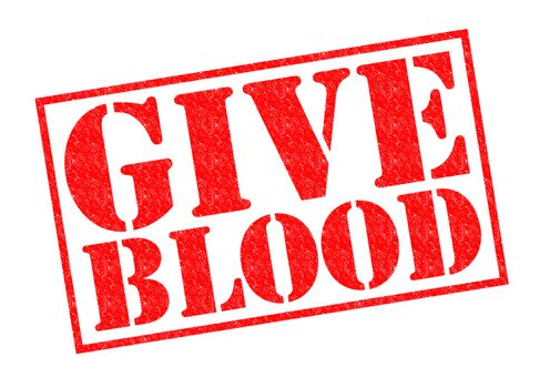 GIVE BLOOD red Rubber Stamp over a white background.