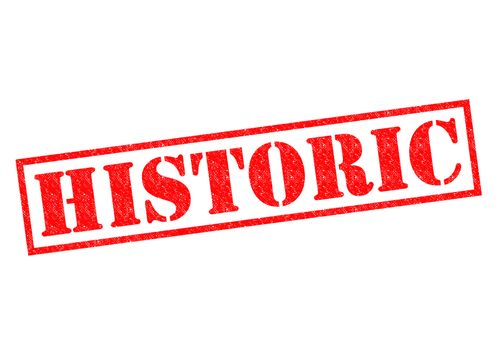 HISTORIC red Rubber Stamp over a white background.