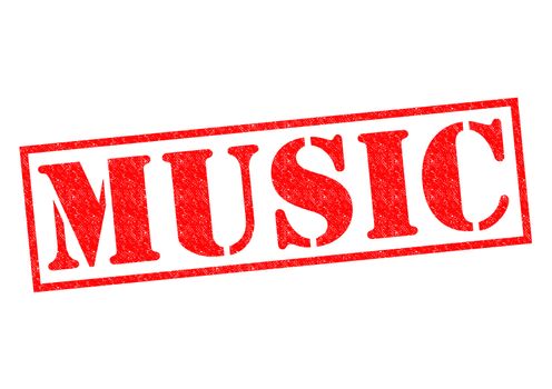 MUSIC red Rubber Stamp over a white background.