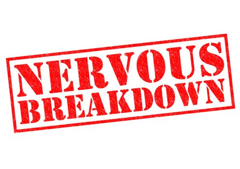 NERVOUS BREAKDOWN red Rubber Stamp over a white background.