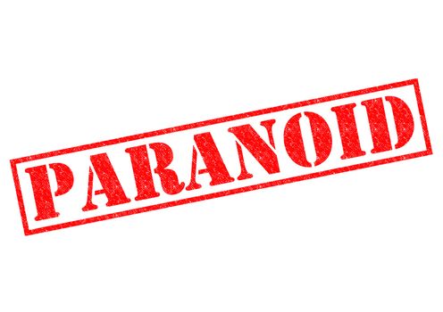 PARANOID red Rubber Stamp over a white background.