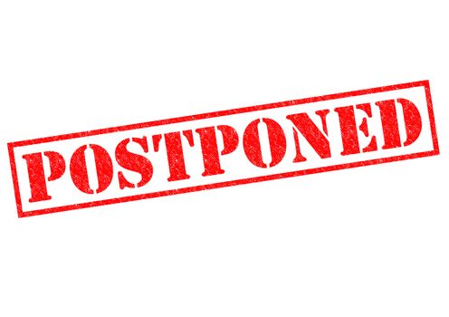 POSTPONED red Rubber Stamp over a white background.