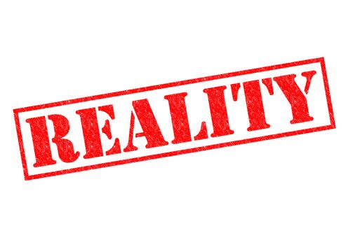 REALITY red Rubber Stamp over a white background.