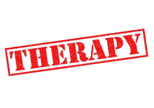 THERAPY red Rubber Stamp over a white background.