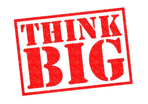 THINK BIG red Rubber Stamp over a white background.