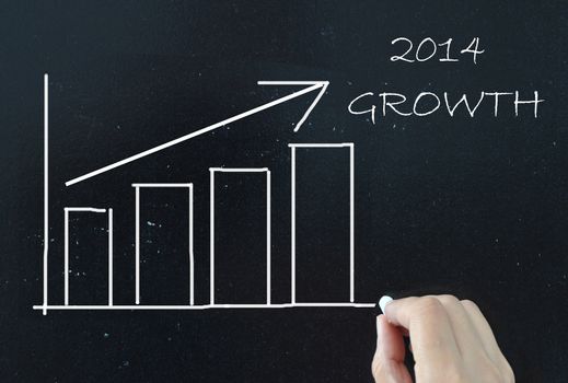 Business chart with an upward trend arrow drawn on a chalkboard 