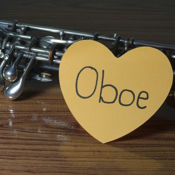 oboe with heart n wood background