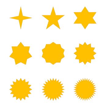 Set of many different golden stars in white background