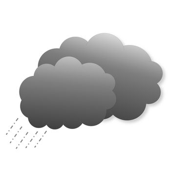 Two dark grey clouds with rain as weather icon in white background