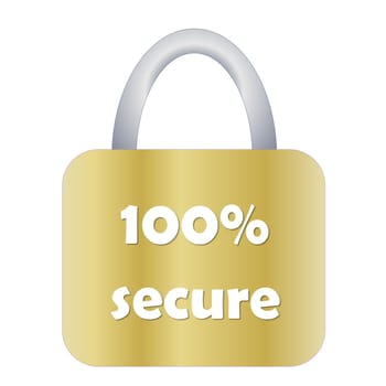 Golden padlock with one hundred secure on it in white background