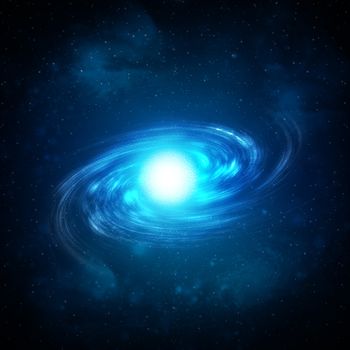 Illustration of a spiral galaxy on a star field background
