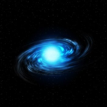 Illustration of a spiral galaxy on a star field background