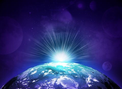 Earth planet in sun rays. Elements of this image are furnished by NASA