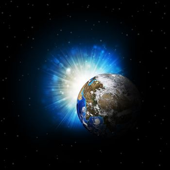 Earth planet in sun rays. Elements of this image are furnished by NASA