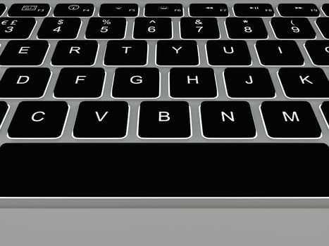 Top view of illuminated keyboard on modern laptop computer