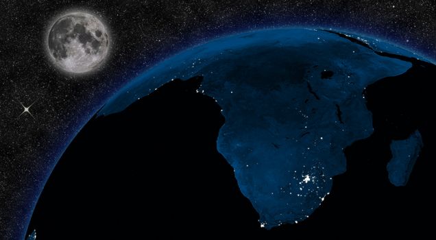 Night in South Africa region with city lights viewed from space. Elements of this image furnished by NASA.