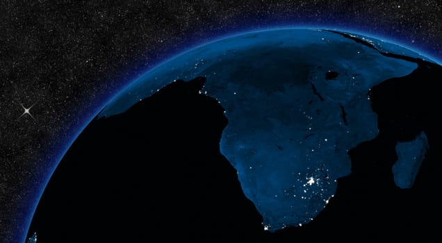 Night in South Africa region with city lights viewed from space. Elements of this image furnished by NASA.