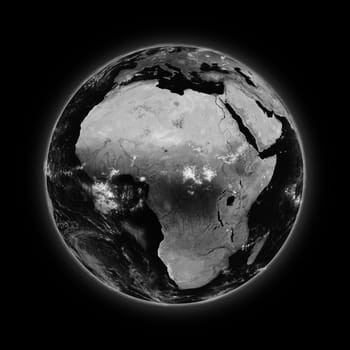 Africa on dark planet Earth isolated on black background. Highly detailed planet surface. Elements of this image furnished by NASA.