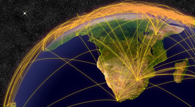 Air travel network over South Africa. Elements of this image furnished by NASA.