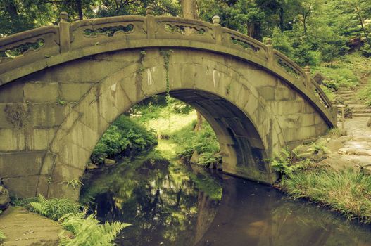 scenic stone bridge over quiet waters
