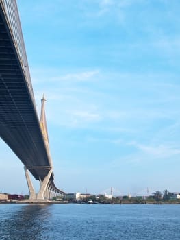 Bhumibol Bridge also casually call as Industrial Ring Road Bridge with Chao Phraya river and Kanchanaphisek bridge, Samut Prakarn,Thailand