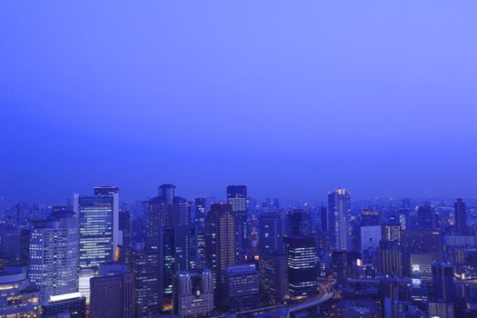 Dense skyline of Umeda District, Osaka, Japan 