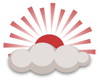 Illustration of a red sun behind a cloud