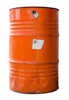 Isolated Oil Drum Or Barrel Of hazardous Waste WIth Warning Labels