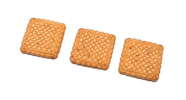 Square shaped cookies on a white background