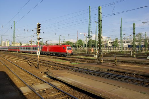 Complex railway track system with a train