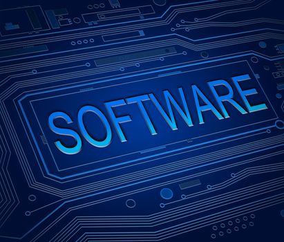 Abstract style illustration depicting printed circuit board components with a software concept.