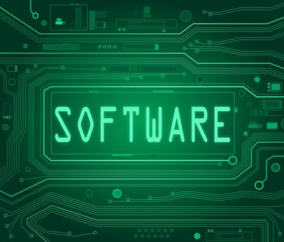 Abstract style illustration depicting printed circuit board components with a software concept.