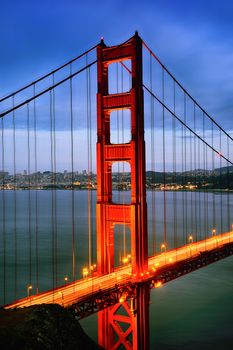 famous Golden Gate Bridge, San Francisco at night, USA