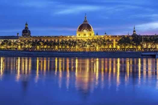Lyon after sunset with Saone river 