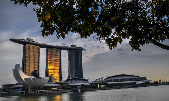 SINGAPORE-MARCH 31: The Marina Bay Sands Resort Hotel on Mar 31, 2011 in Singapore. It is an integrated resort and the worlds most expensive standalone casino property at S$8 billion.