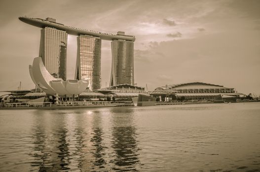 SINGAPORE-MARCH 31: The Marina Bay Sands Resort Hotel on Mar 31, 2011 in Singapore. It is an integrated resort and the worlds most expensive standalone casino property at S$8 billion.