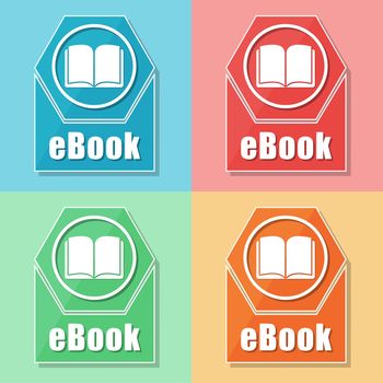 ebook and book symbol - four colors web icons, flat design, education concept