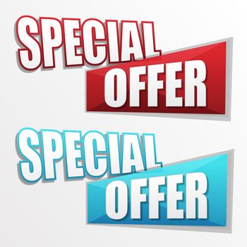 special offer in two colors labels, business shopping concept, flat design